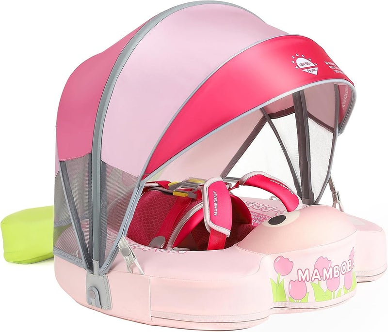 V Convey Mambobaby Float with Canopy and Tail New Upgraded Non-Inflatable Baby Pool Float Mambo Float Swim Trainer Solid Infant Swim Float Adjustable Pearl Foam Baby Swim Ring - Image 1